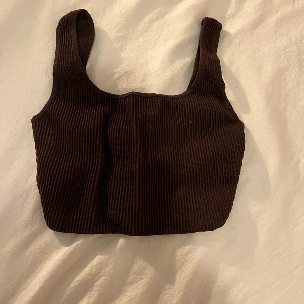 Babaton Brown Ribbed Crop Top